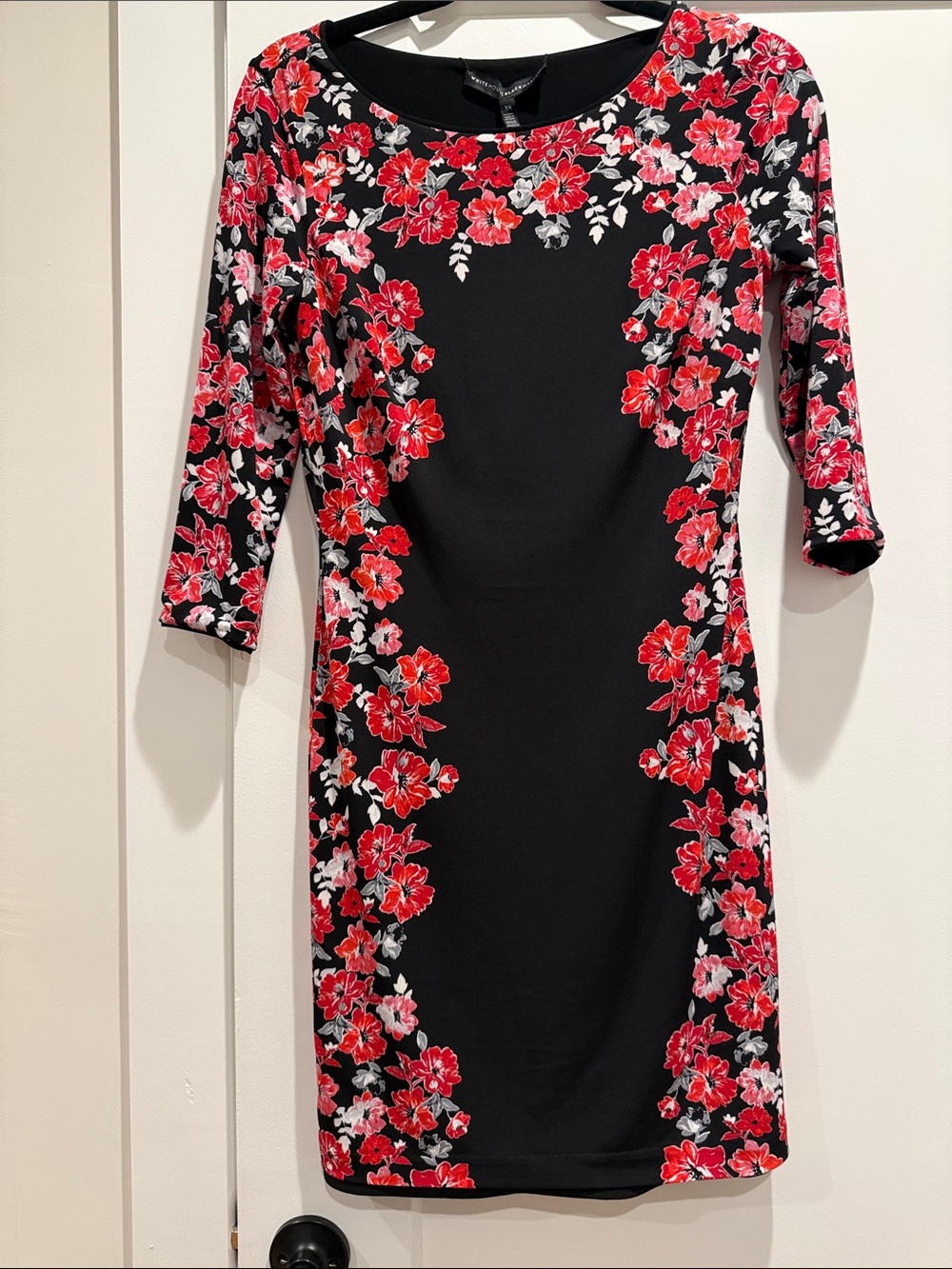 Black Floral Sheath Dress Red Flower Print/ Solid black other side. Reversible!